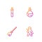 Set line Voodoo doll, Witches broom, Bottle with love potion and . Gradient color icons. Vector