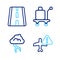 Set line Warning aircraft, Storm, Trolley baggage and Airport runway icon. Vector