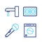 Set line Washer, Microphone, Electrical outlet and Water tap icon. Vector