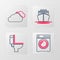 Set line Washer, Toilet bowl, Ship and Cloud icon. Vector