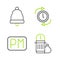 Set line Waste of time, Day, Clock with arrow and Ringing bell icon. Vector