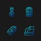 Set line Wastewater, Nuclear energy battery, Radiation electrical plug and Dosimeter. Gradient color icons. Vector