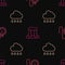 Set line Watch with a chain, Cloud rain and Stonehenge on seamless pattern. Vector
