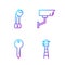 Set line Watch tower, Key, Police electric shocker and Security camera. Gradient color icons. Vector