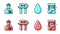 Set line Water drop, Plumber, Water filter and Well icon. Vector