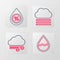 Set line Water drop, Windy weather, Fog and cloud and percentage icon. Vector