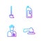 Set line Water tap, Plumber, Mop and Container with drain cleaner. Gradient color icons. Vector