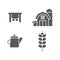 Set line Watering can, Udder, Cereals with rice, wheat, corn, oats, rye and Farm House concept icon