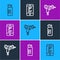Set line Weapons oil bottle, UZI submachine gun and Shop weapon mobile app icon. Vector