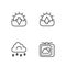 Set line Weather forecast, Cloud with snow, Sunset and Sunrise icon. Vector