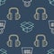 Set line Weight, Headphones and Carton cardboard box on seamless pattern. Vector