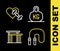 Set line Weight, Jump rope, Uneven bars and Dumbbell with heart icon. Vector