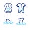 Set line Whale tail, Shark, Wetsuit for scuba diving and Pearl icon. Vector