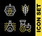 Set line Wheat, Tractor, Spider and Hive for bees icon. Vector