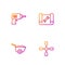 Set line Wheel wrench, Wheelbarrow, Electric drill machine and Graphing paper and. Gradient color icons. Vector