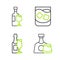 Set line Whiskey bottle and glass, Champagne, Glass of whiskey and Wine with icon. Vector