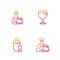 Set line Whiskey bottle and glass, Cocktail shaker, and Wine. Gradient color icons. Vector