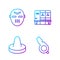 Set line Whistle, Mallet for playing air hockey, Hockey mask and Locker or changing room. Gradient color icons. Vector