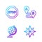 Set line Wind rose, Earth globe, Stop sign and Route location. Gradient color icons. Vector