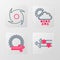 Set line Wind and snow, sun, Cloud with rain, and Tornado icon. Vector