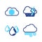 Set line Windy weather, Water drop, Cloud with rain and lightning and snow icon. Vector