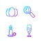 Set line Wine glass, Burning candle in candlestick, Easter eggs and Search and easter egg. Gradient color icons. Vector