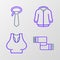 Set line Winter scarf, Undershirt, Hoodie and Tie icon. Vector