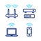 Set line Wireless smartphone, laptop, TV box receiver and Router and wi-fi signal icon. Vector