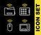 Set line Wireless tablet, Smart microwave oven, mouse and printer icon. Vector