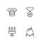 Set line Witch cauldron, Candlestick, Magic hat and Medallion chain with eye icon. Vector
