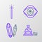 Set line Witch cauldron and magic stone, Magic, Hypnosis and wand icon. Vector