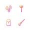 Set line Witches broom, Ghost, Magic runes and Neptune Trident. Gradient color icons. Vector