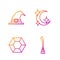 Set line Witches broom, Magic stone, Witch hat and Moon and stars. Gradient color icons. Vector