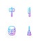 Set line Witches broom, Skull, Wooden axe and Knife. Gradient color icons. Vector