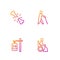 Set line Woman in wheelchair, IV bag, Human broken bone and Blind human holding stick. Gradient color icons. Vector