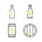Set line Wooden barrel, Beer can, bottle and Wine icon. Vector