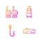 Set line Wooden log, Fishing hook, Walkie talkie and Suitcase. Gradient color icons. Vector