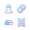 Set line Wooden staircase, Industry metallic pipe, Worker safety helmet and Gear. Gradient color icons. Vector