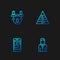 Set line Worker, Chat messages on phone, Project team base and Pyramid chart infographics. Gradient color icons. Vector