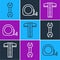 Set line Wrench spanner, T-square line and Roulette construction icon. Vector