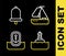 Set line Yacht sailboat, Floating buoy, Location with anchor and Ship bell icon. Vector