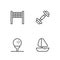 Set line Yacht sailboat, Golf ball on tee, Volleyball net and Dumbbell icon. Vector