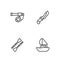 Set line Yacht sailboat, Oars or paddles, Fishing rod and Knife icon. Vector