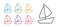 Set line Yacht sailboat or sailing ship icon isolated on white background. Sail boat marine cruise travel. Set icons