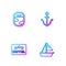 Set line Yacht sailboat, Signboard with text Hotel, Airplane window and Anchor. Gradient color icons. Vector