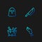 Set line Zombie finger, Halloween witch cauldron, Ghost and Knife. Gradient color icons. Vector