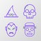 Set line Zombie mask, Vampire, Skull and Witch hat icon. Vector