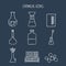 Set of linear chemical icons. Painted with chalk. Flat design. Isolated. Vector