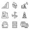 Set of linear icons with energy sources. The image of energy resources, as well as ways to obtain energy. Isolated vector on pure