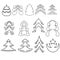 Set of linear stylized Christmas trees with ornate patterns, decorative fantasy elements for winter holidays